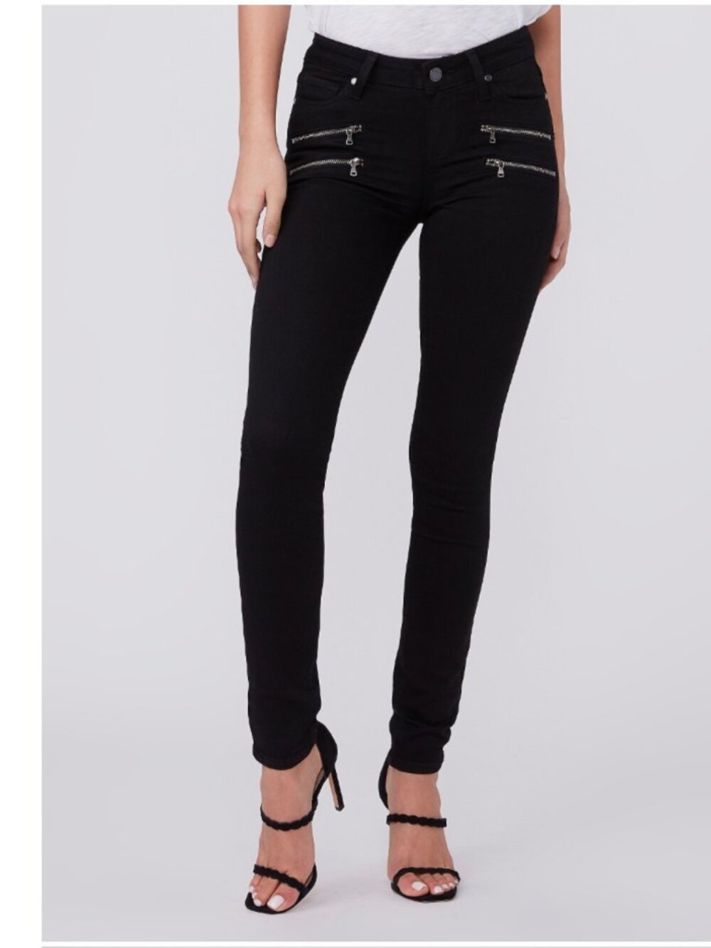 NEW Cond. PAIGE Zip Pockets Transcend Edgemont Mid-Rise Ultra Skinny Jeans Black